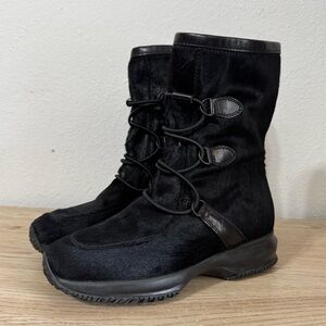 Hogan Black Pony‎ Hair Winter Boots Womens Size 7 Mid Calf Skin Fur All-Over